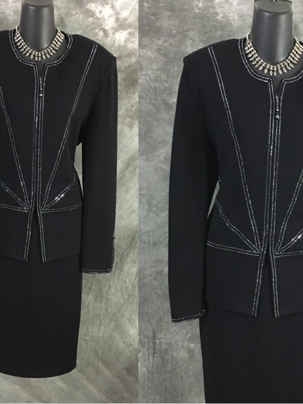 BEAUTIFUL St John evening knit black rhinestones embellished skirt suit 10 - Picture 2 of 10